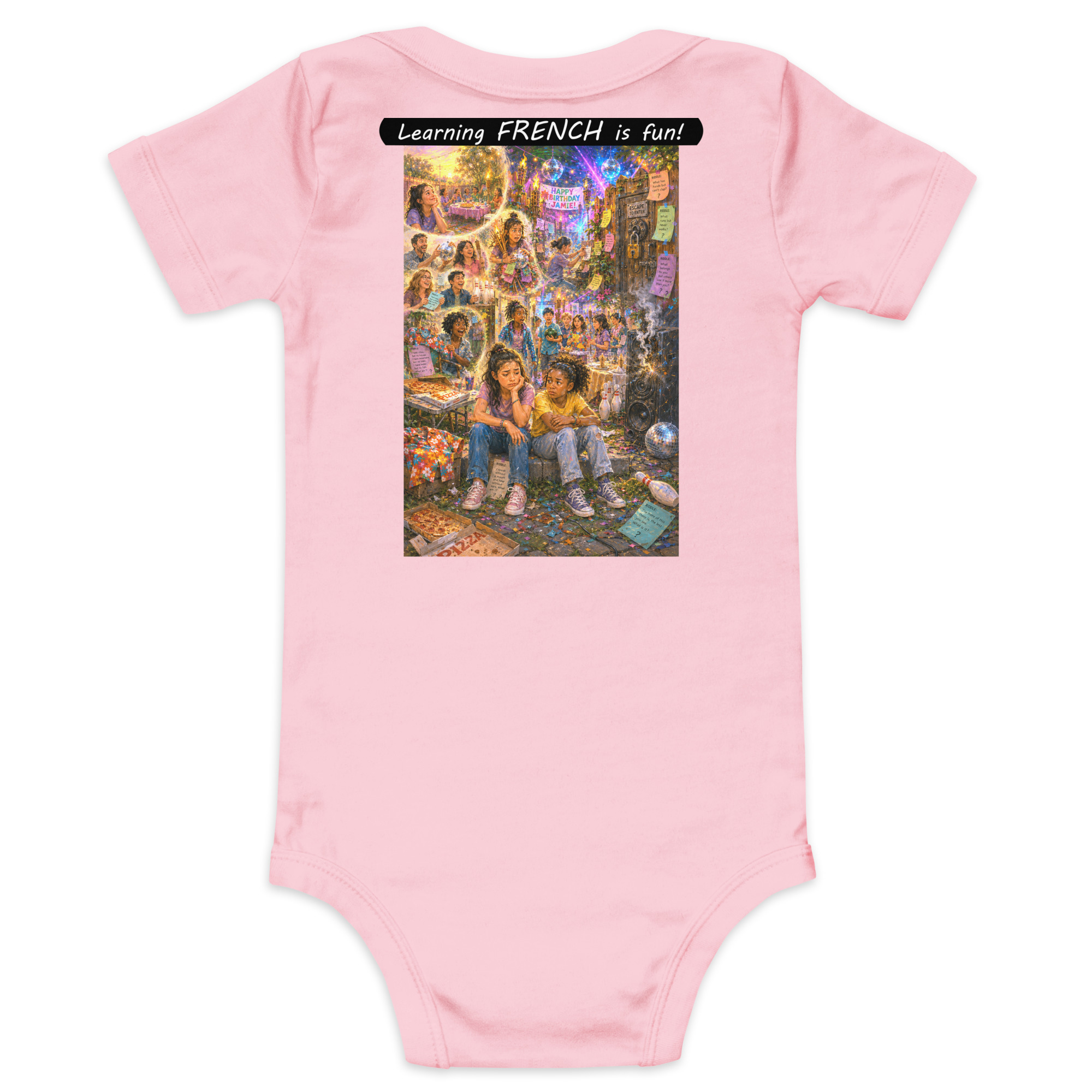 Baby Short Sleeve One Piece - Learning FRENCH is fun! - The Surprise Party - Image 3