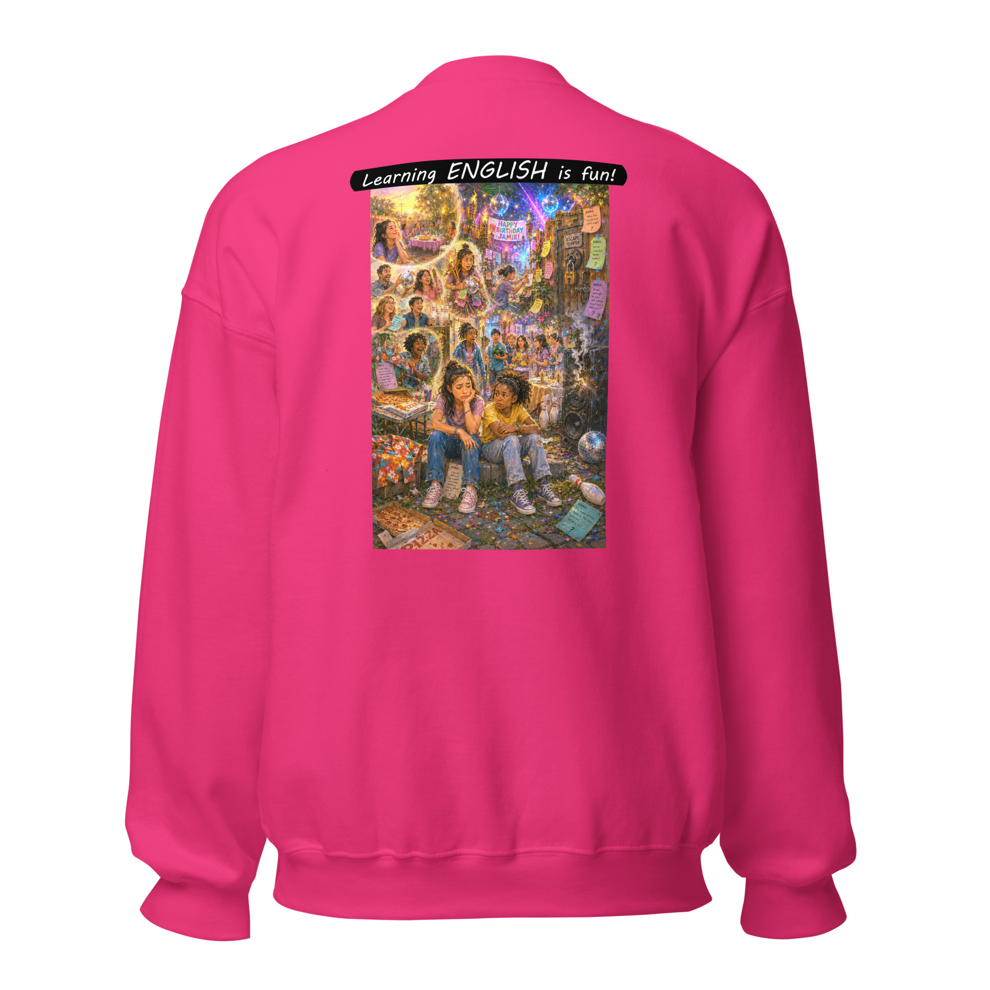 Unisex Crew Neck Sweatshirt - Learning ENGLISH is fun! - The Surprise Party - Image 2