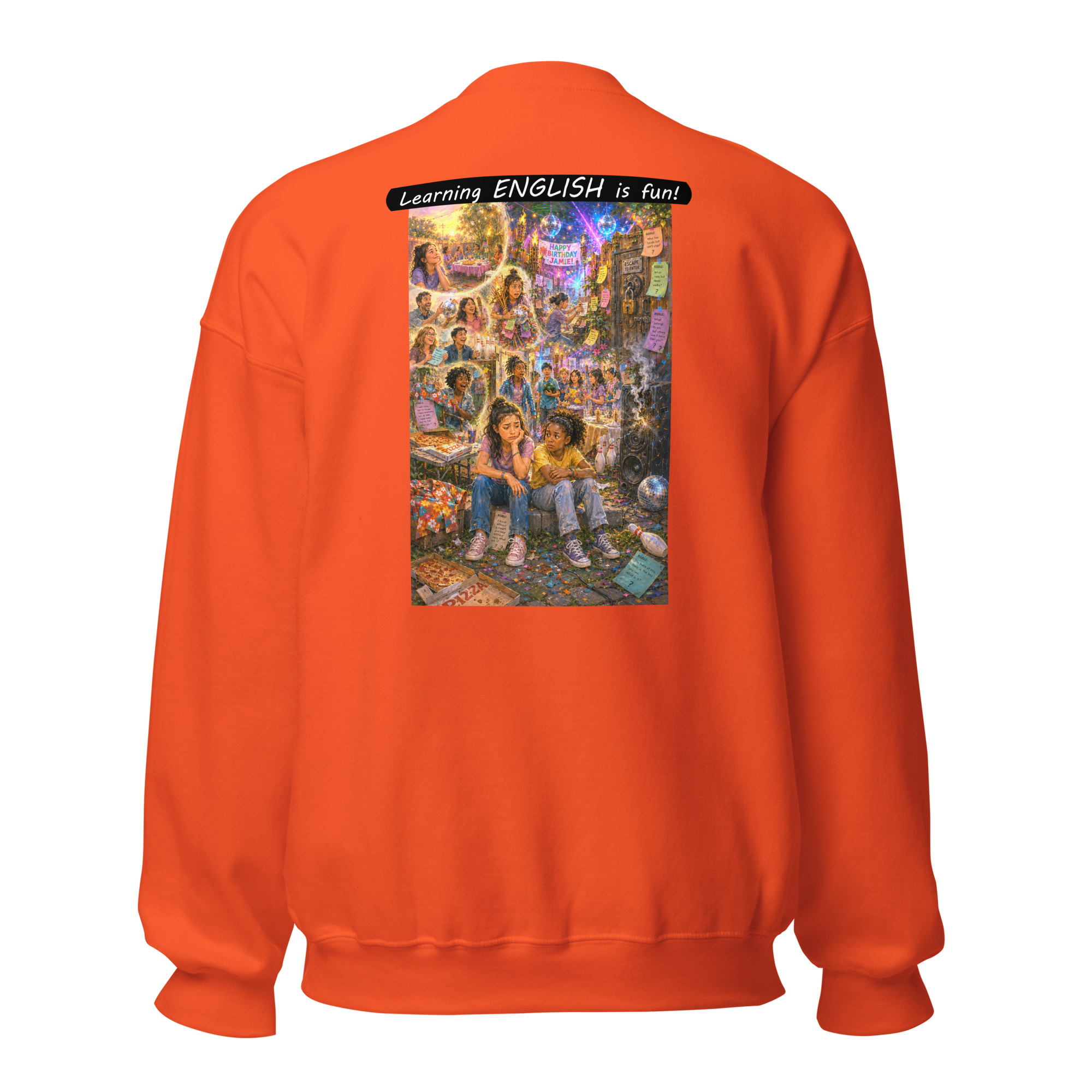 Unisex Crew Neck Sweatshirt - Learning ENGLISH is fun! - The Surprise Party - Image 5