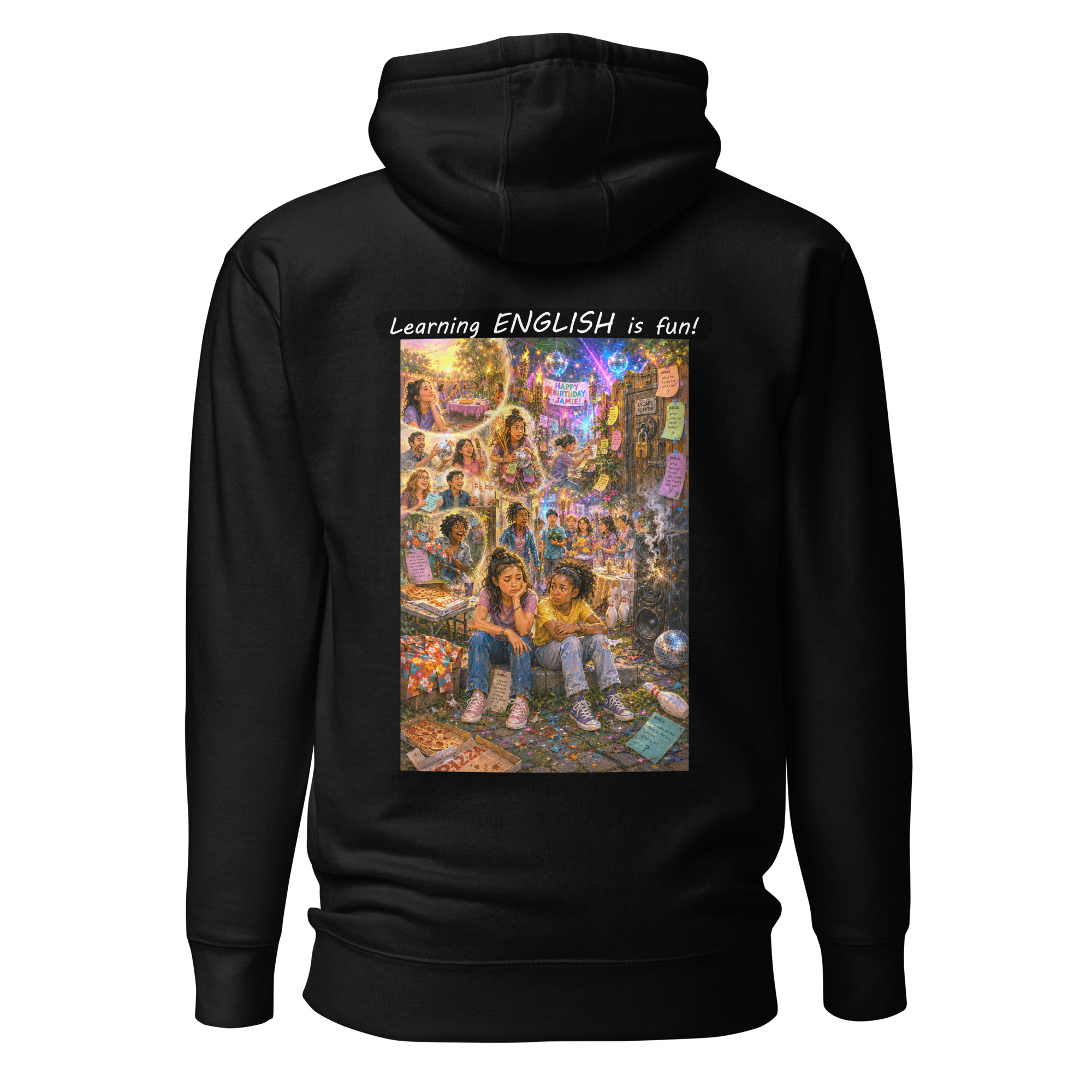Unisex Premium Pullover Hoodie - Learning ENGLISH is fun! - The Surprise Party - Image 7
