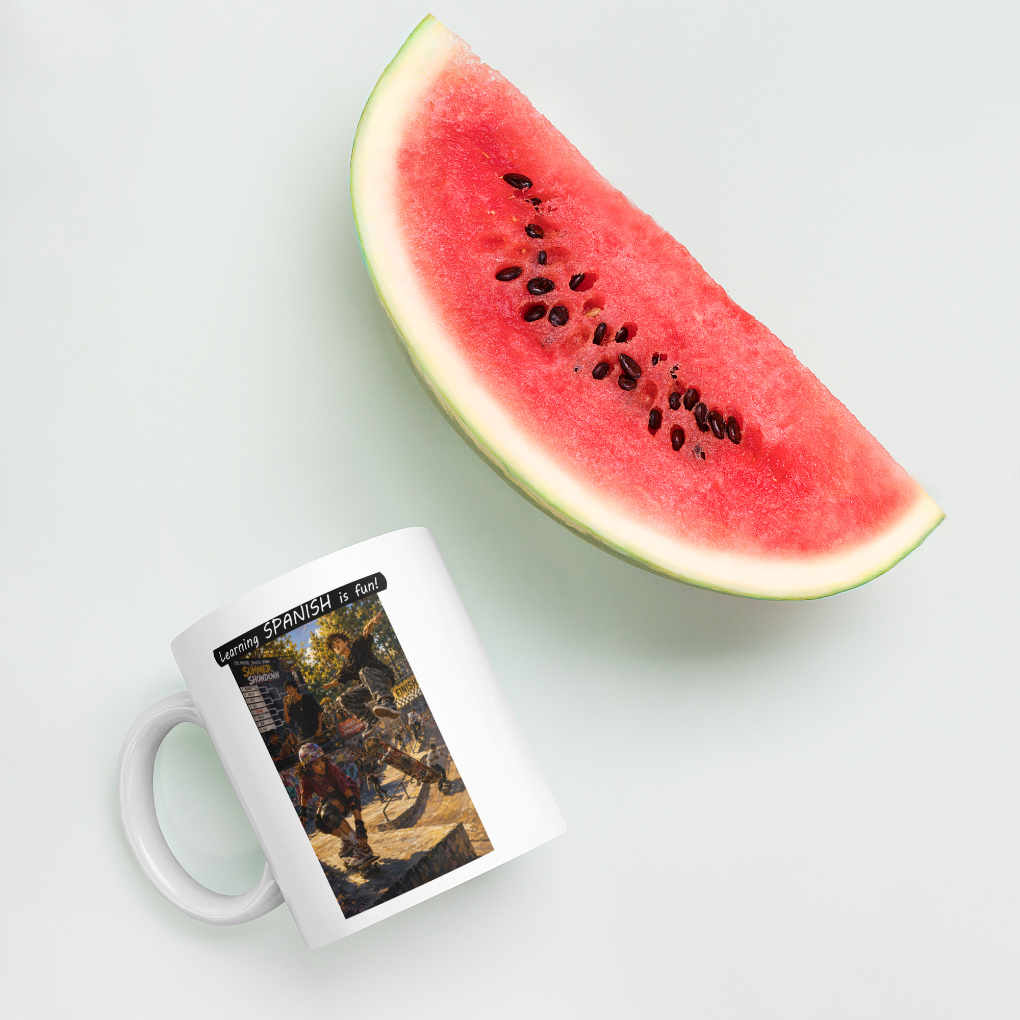 Premium White Glossy Mug - Learning SPANISH is fun! - The Summer Showdown - Image 5