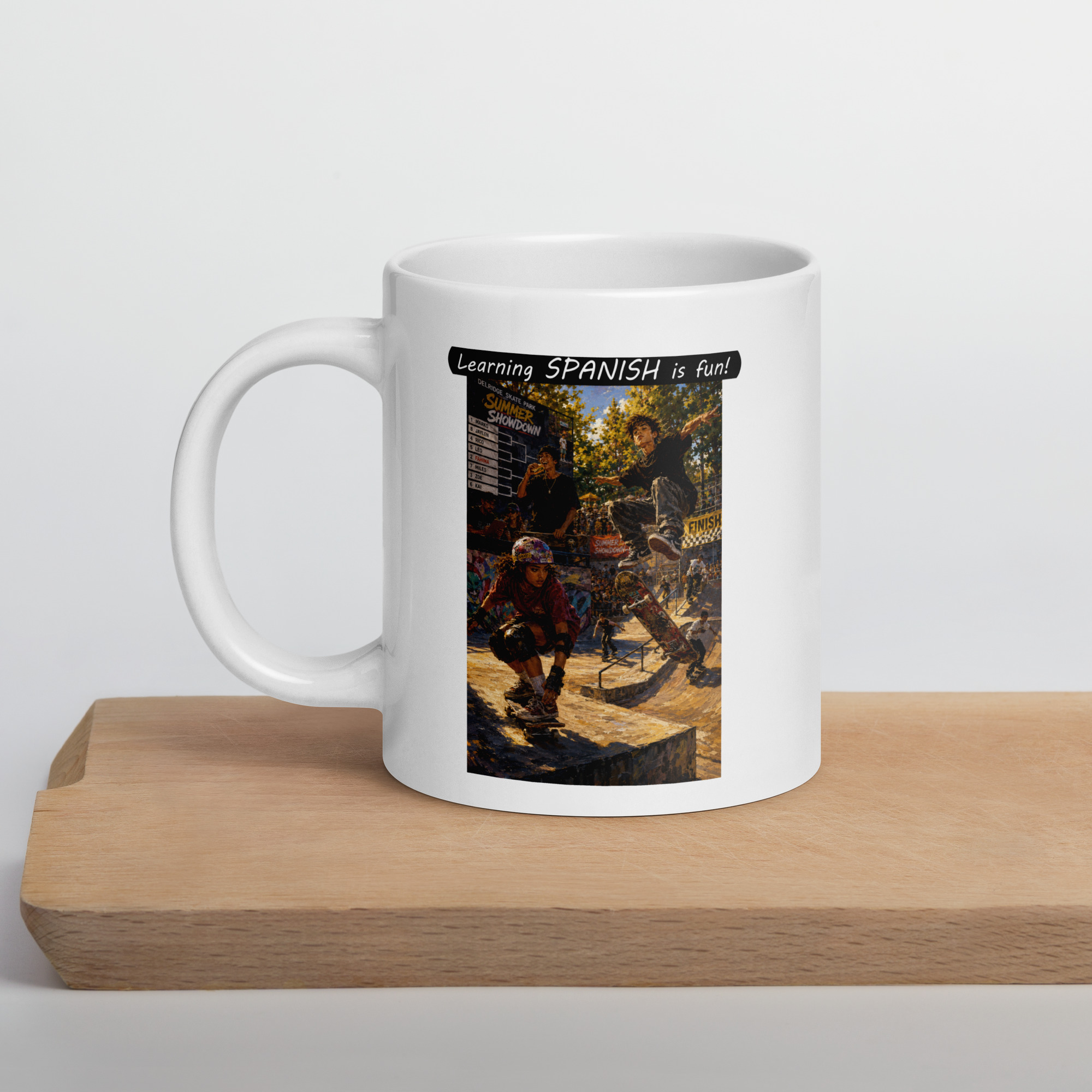 Premium White Glossy Mug - Learning SPANISH is fun! - The Summer Showdown - Image 3