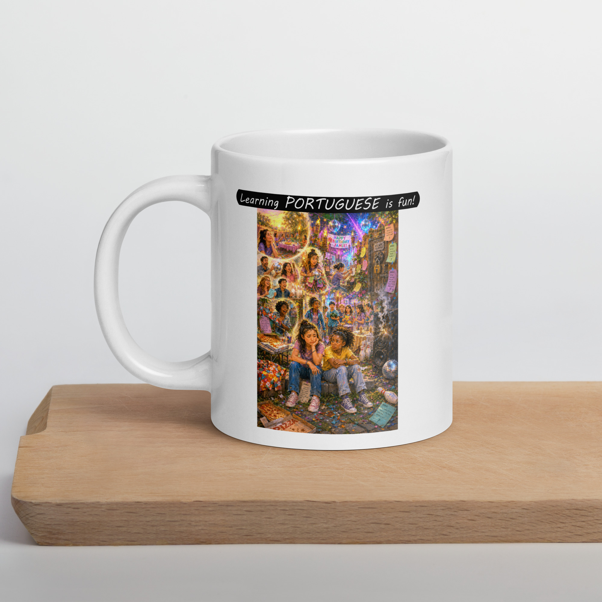 Premium White Glossy Mug - Learning PORTUGUESE is fun! - The Surprise Party - Image 6