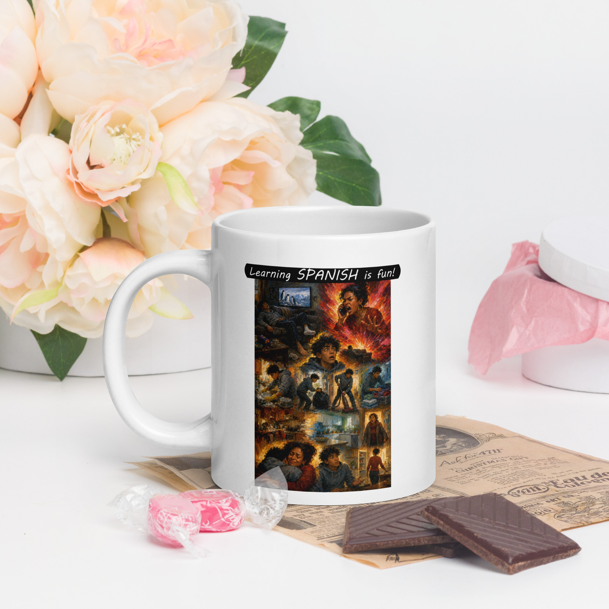 Premium White Glossy Mug - Learning SPANISH is fun! - Your Mama - Image 7