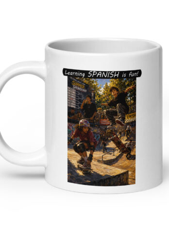 Premium White Glossy Mug – Learning SPANISH is fun! – The Summer Showdown