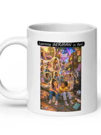 Premium White Glossy Mug – Learning GERMAN is fun! – The Surprise Party