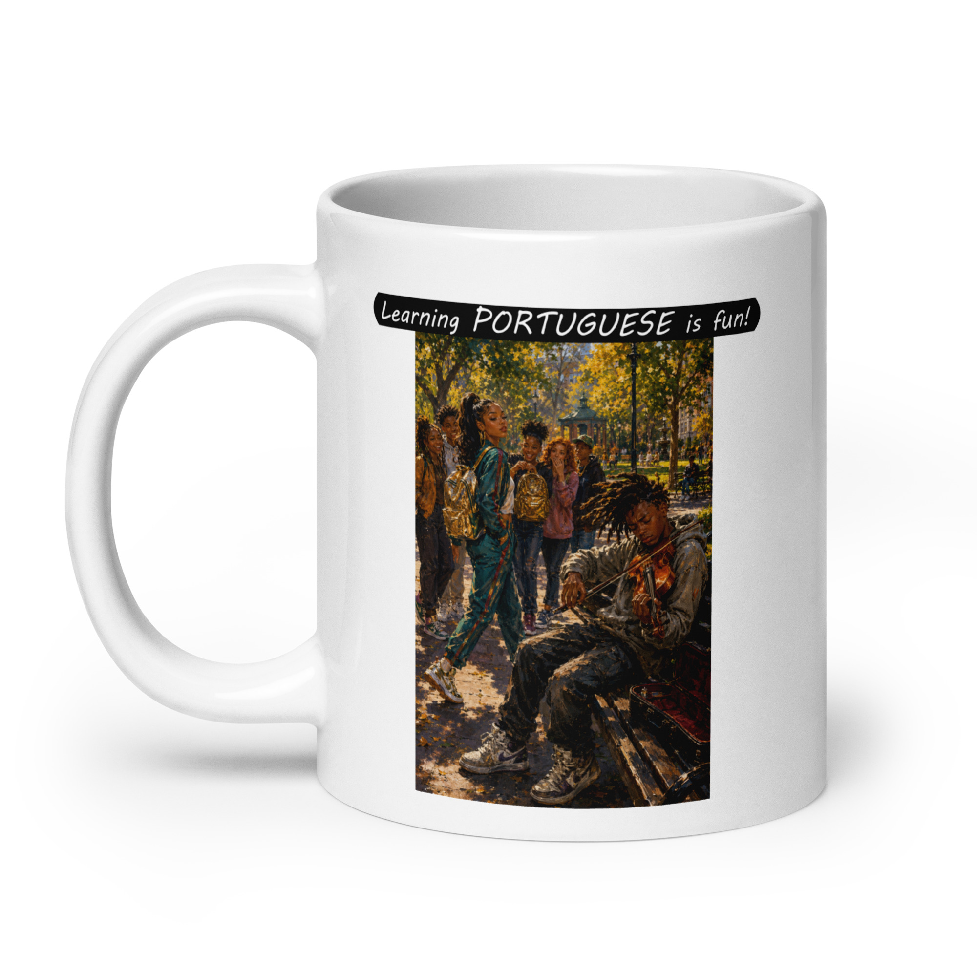 Premium White Glossy Mug - Learning PORTUGUESE is fun! - The Spotlight - Image 1