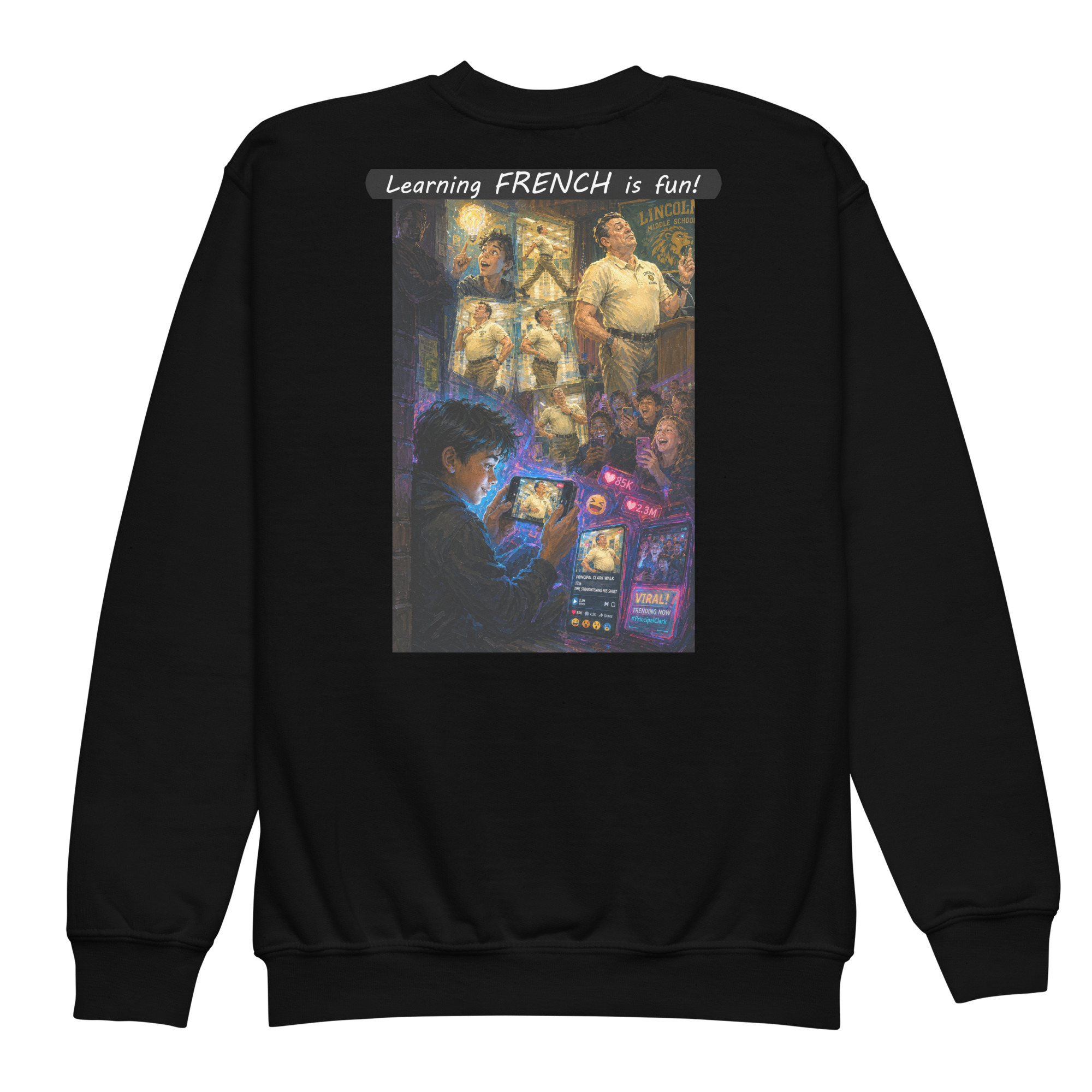 Youth crewneck sweatshirt - Learning FRENCH is fun! - The Influencer - Image 7