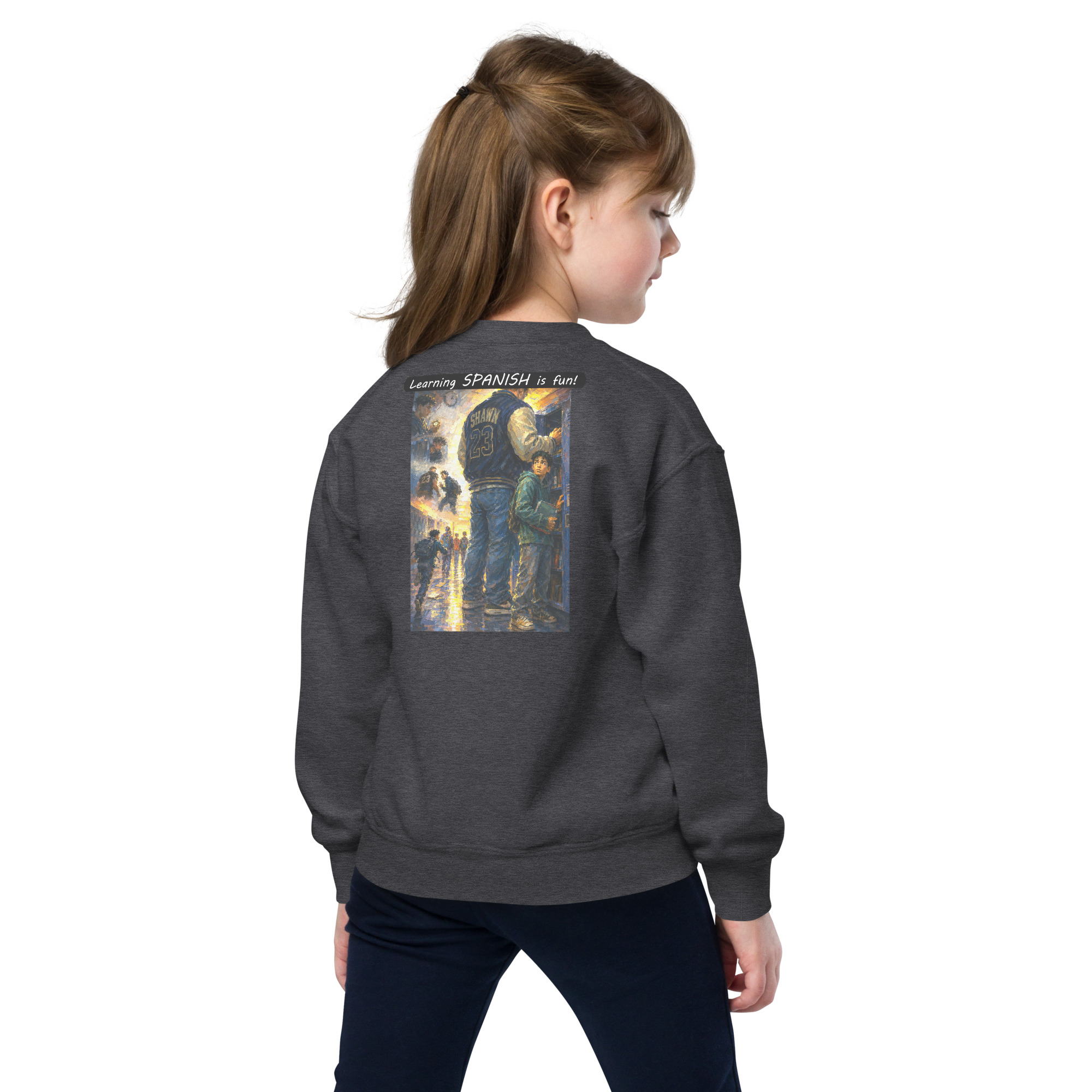 Youth Crewneck Sweatshirt - Learning SPANISH is fun! - The School Locker - Image 12