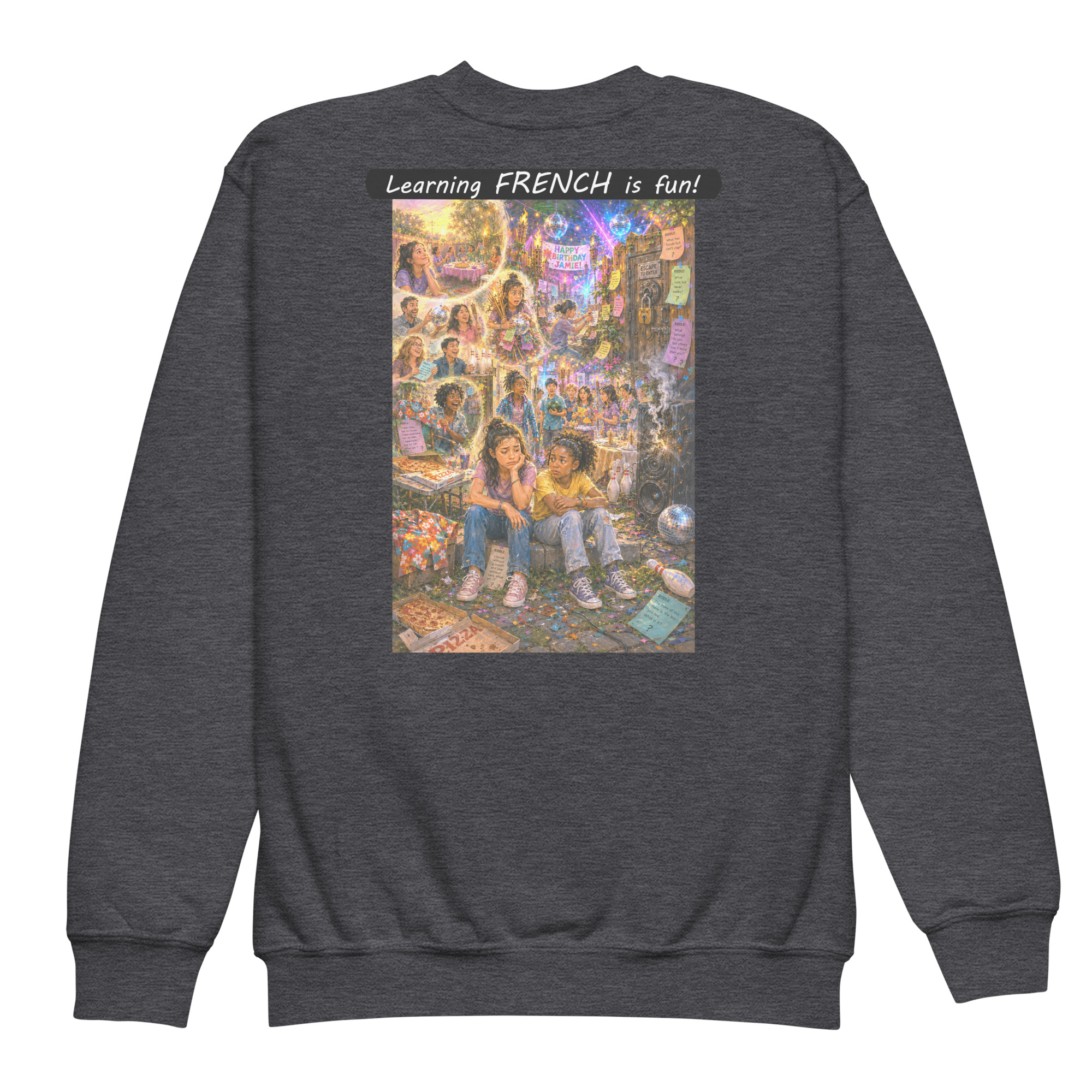 Youth crewneck sweatshirt - Learning FRENCH is fun! - The Surprise Party - Image 17