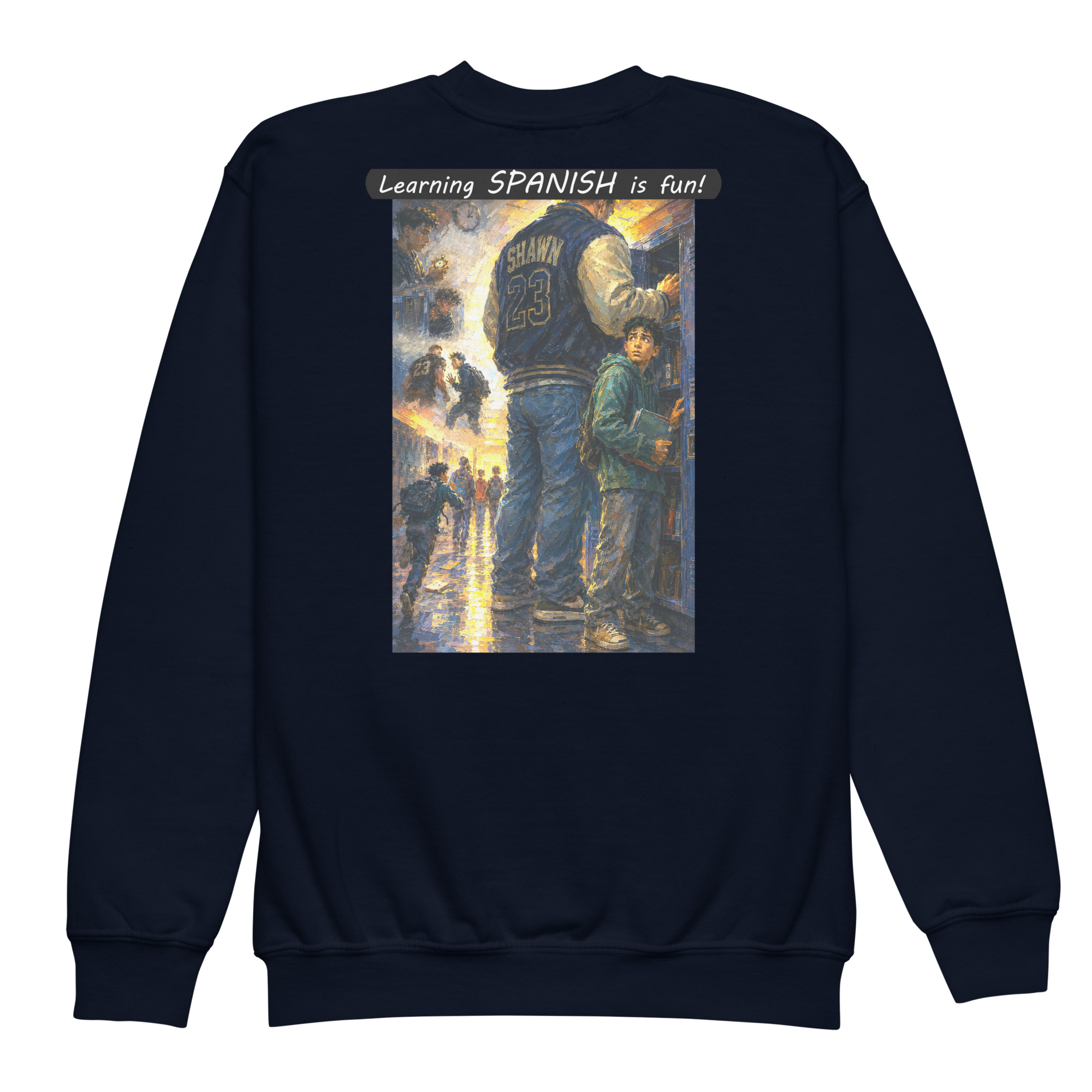 Youth Crewneck Sweatshirt - Learning SPANISH is fun! - The School Locker - Image 15