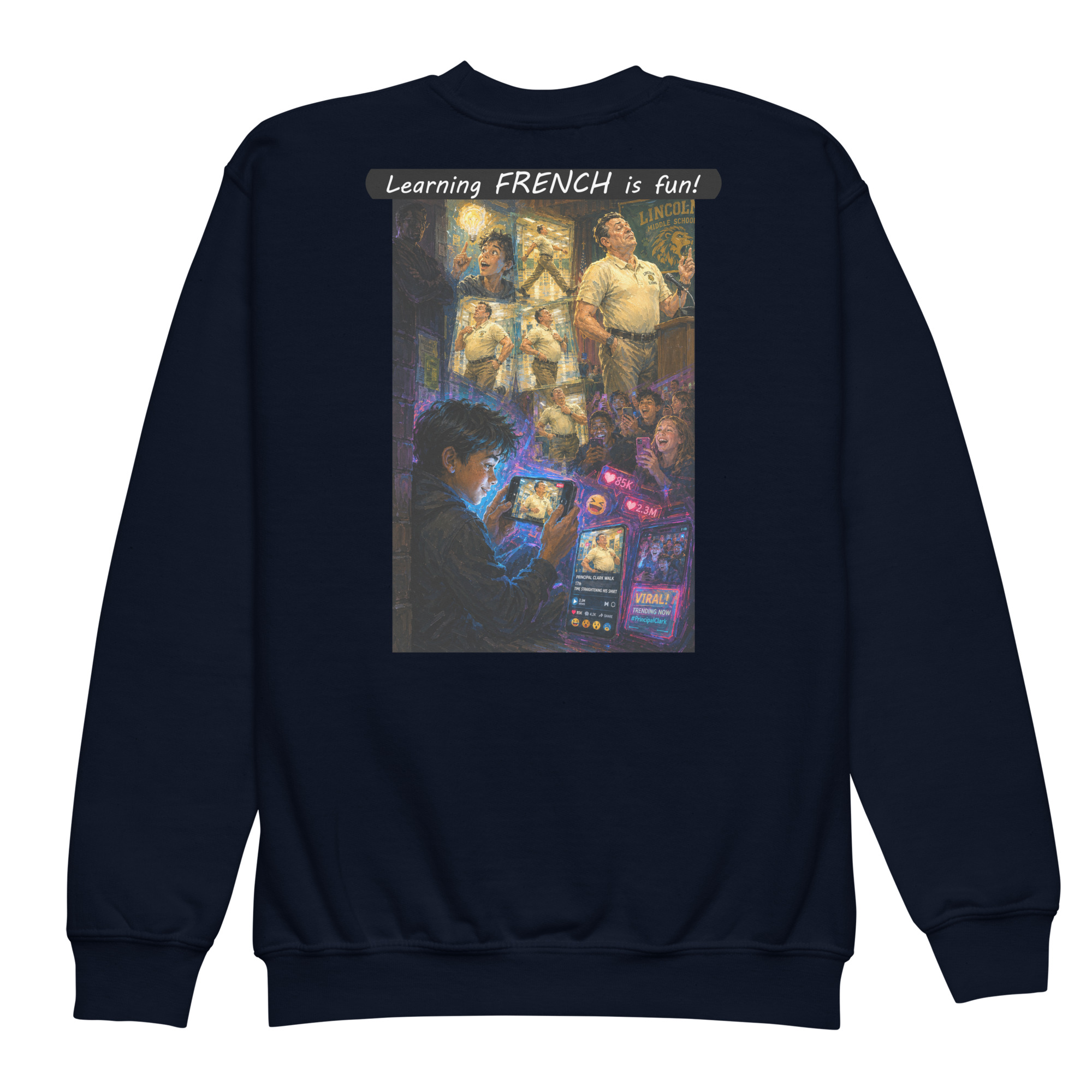 Youth crewneck sweatshirt - Learning FRENCH is fun! - The Influencer - Image 13