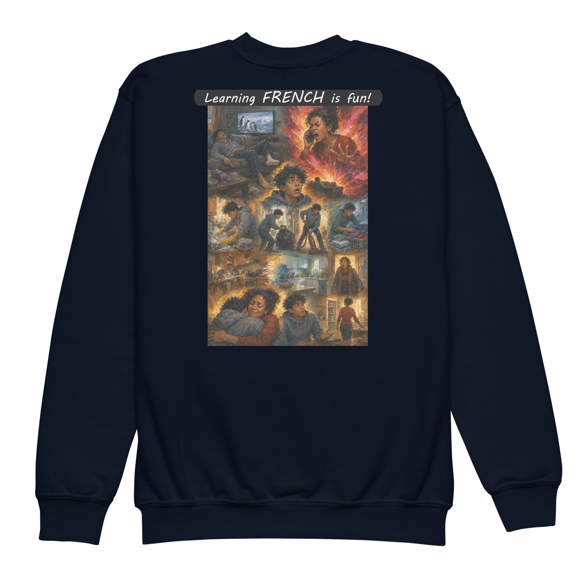 Youth crewneck sweatshirt - Learning FRENCH is fun! - Your Mama - Image 3