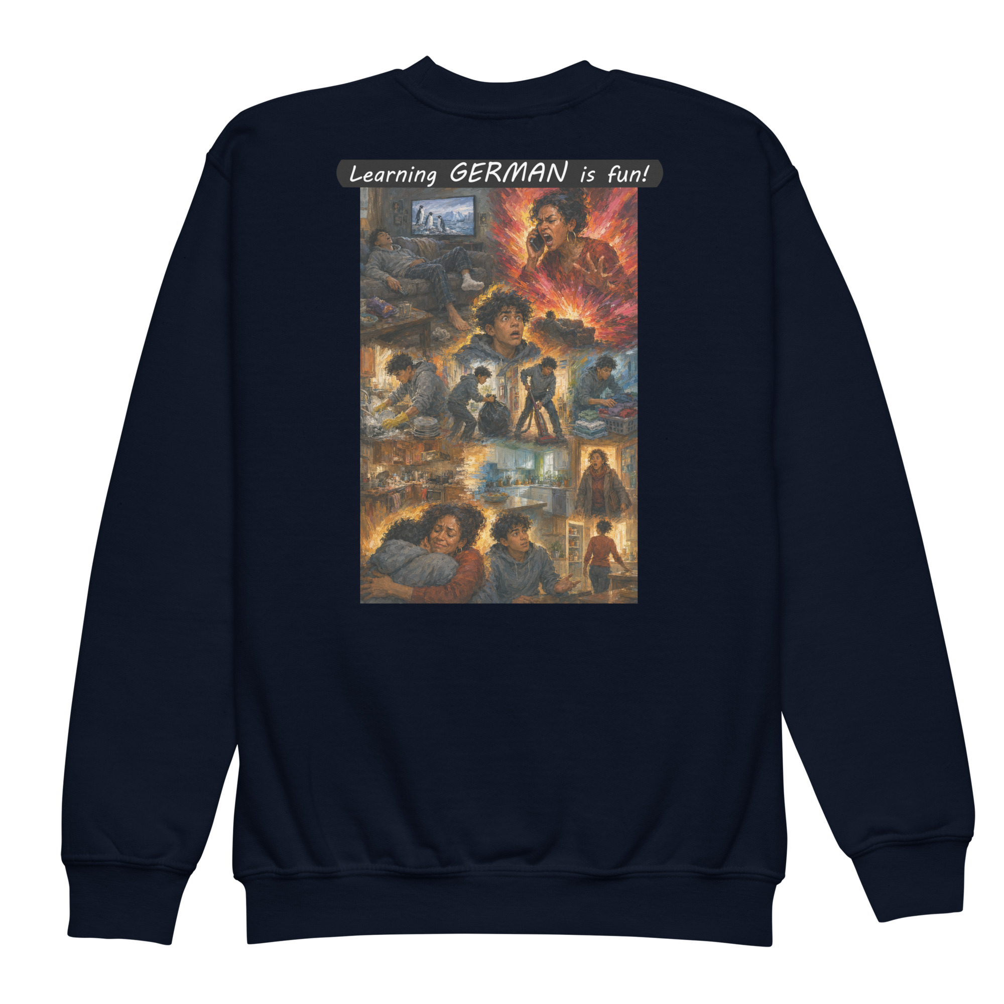 Youth crewneck sweatshirt - Learning GERMAN is fun! - Your Mama - Image 3