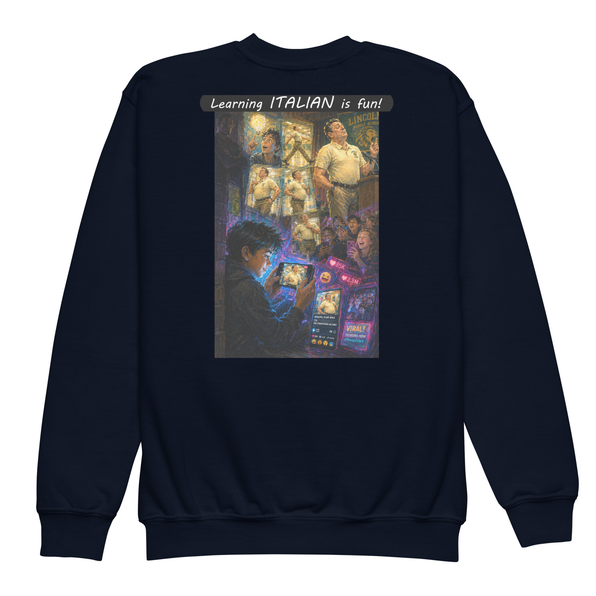 Youth crewneck sweatshirt - Learning ITALIAN is fun! - The Influencer - Image 13