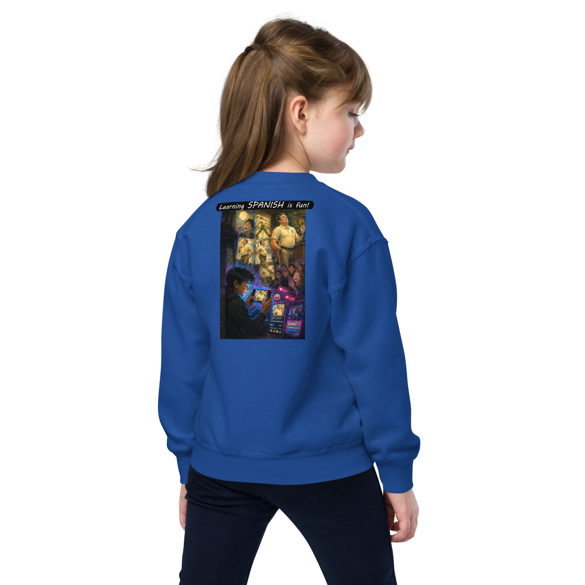 Youth Crewneck Sweatshirt - Learning SPANISH is fun! - The Influencer - Image 11