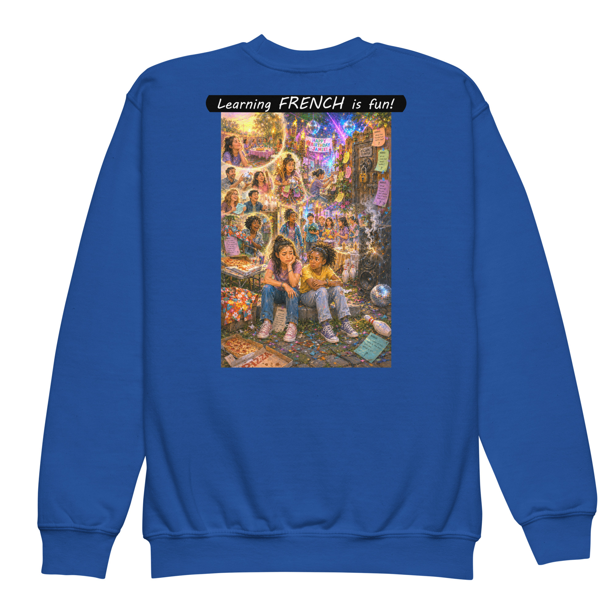 Youth crewneck sweatshirt - Learning FRENCH is fun! - The Surprise Party - Image 9