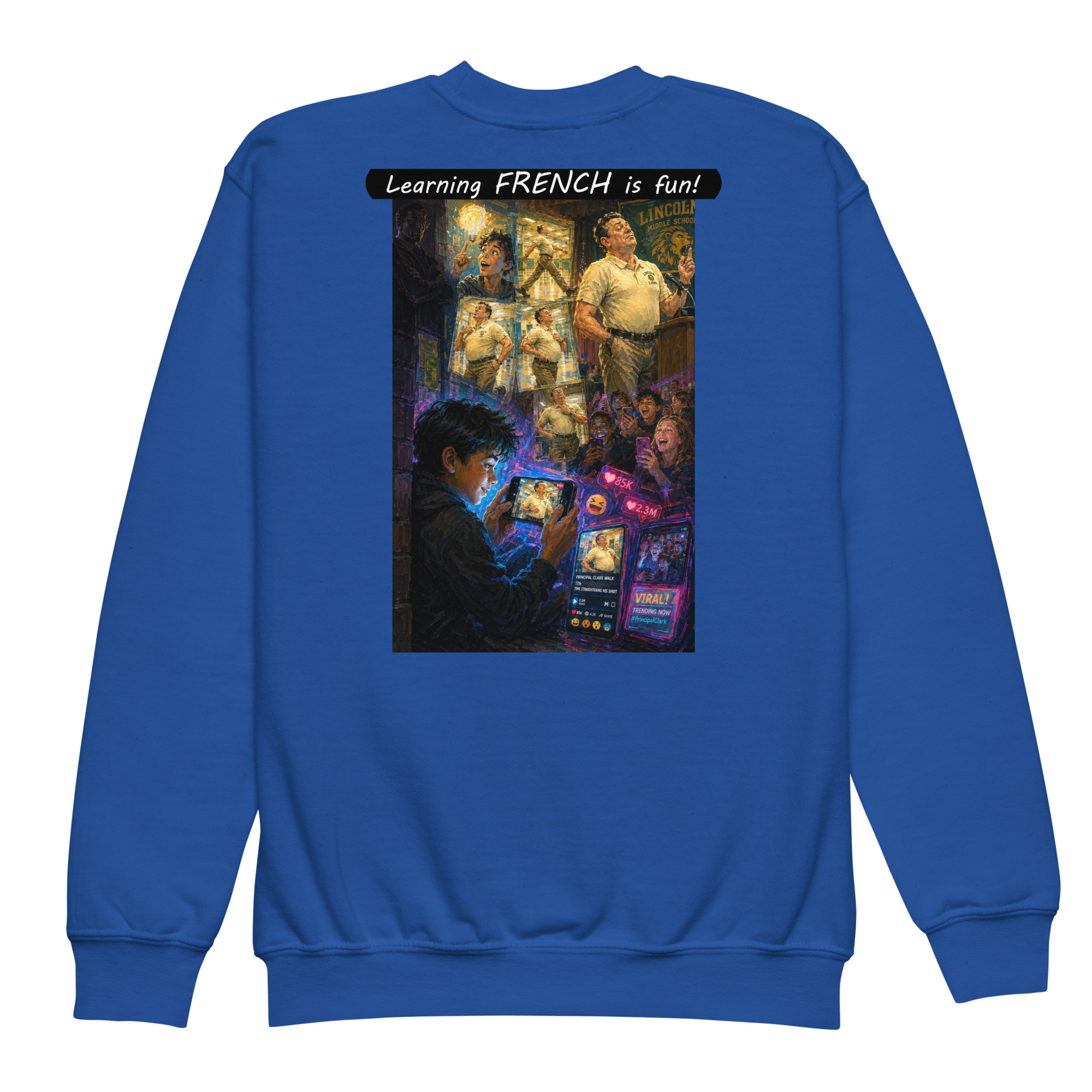 Youth crewneck sweatshirt - Learning FRENCH is fun! - The Influencer - Image 9