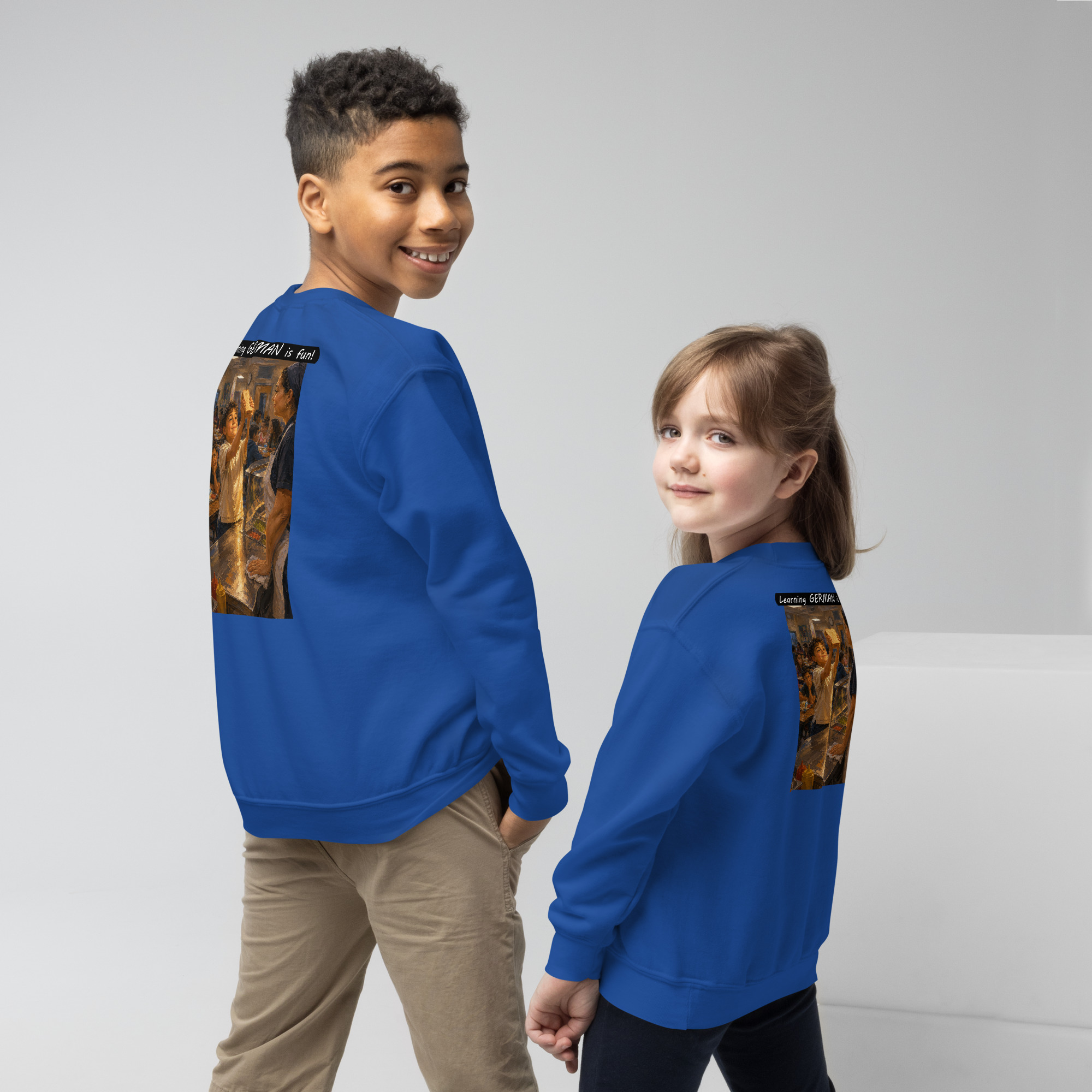 Youth crewneck sweatshirt - Learning GERMAN is fun! - Crusty Roof Tiles - Image 15
