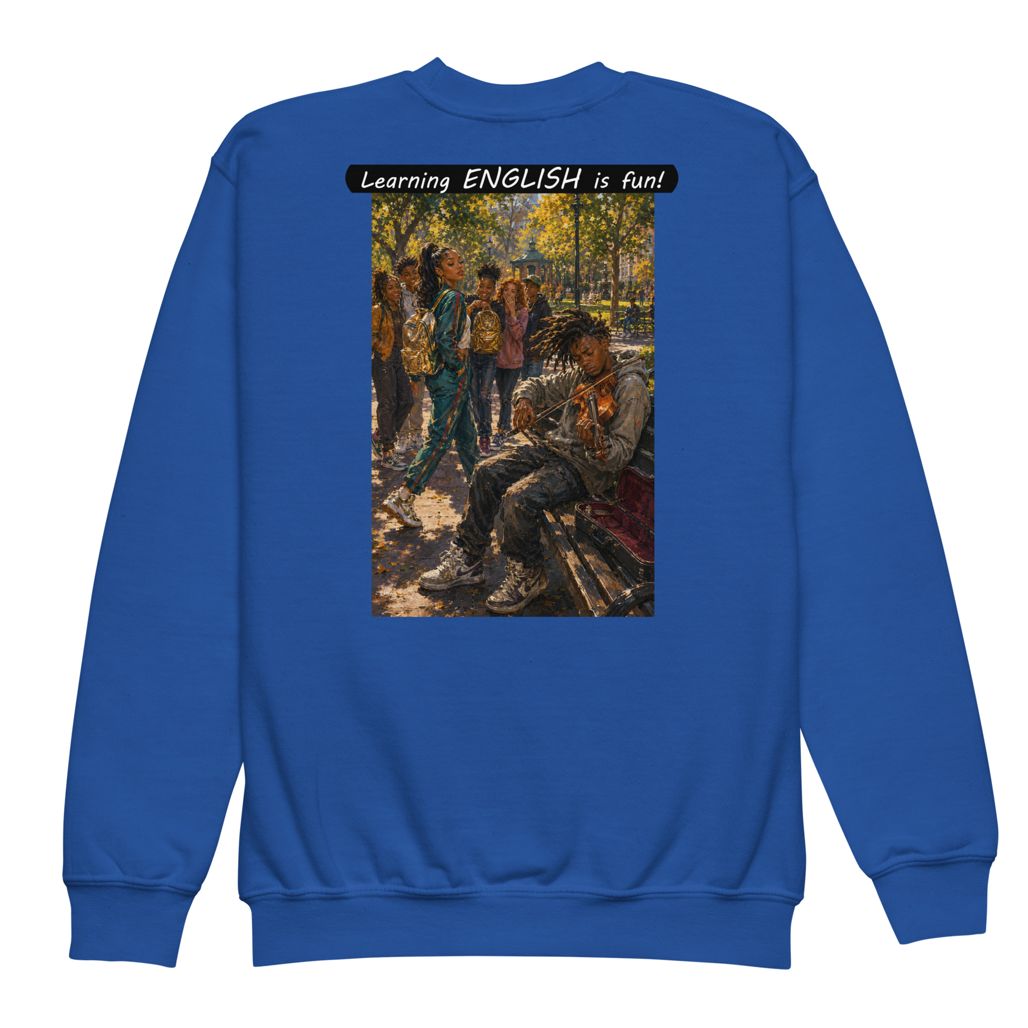 Youth crewneck sweatshirt - Learning ENGLISH is fun! - The Show Off - Image 2