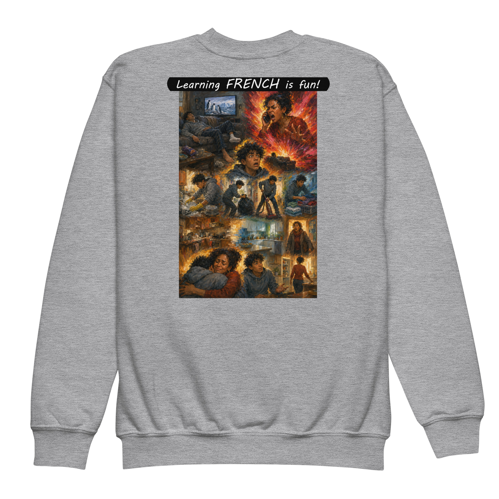 Youth crewneck sweatshirt - Learning FRENCH is fun! - Your Mama - Image 13