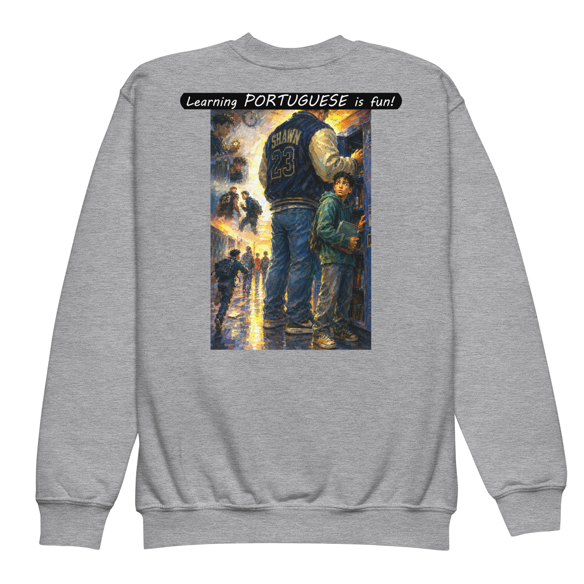 Youth crewneck sweatshirt - Learning PORTUGUESE is fun! - The School Locker - Image 3