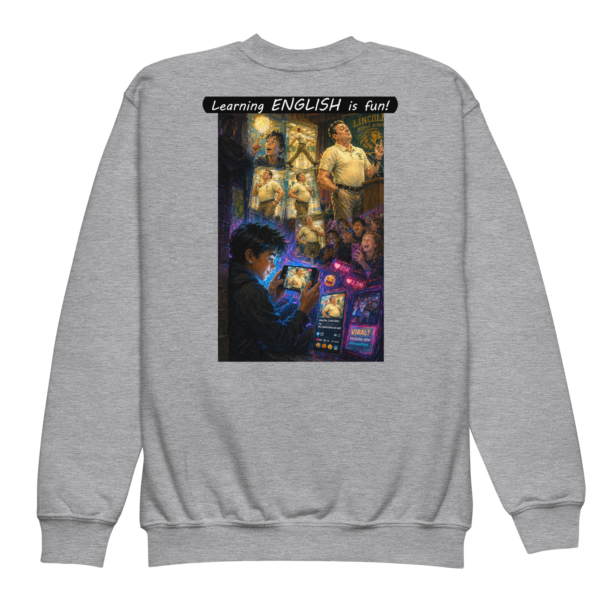 Youth crewneck sweatshirt - Learning ENGLISH is fun! - The Influencer - Image 5
