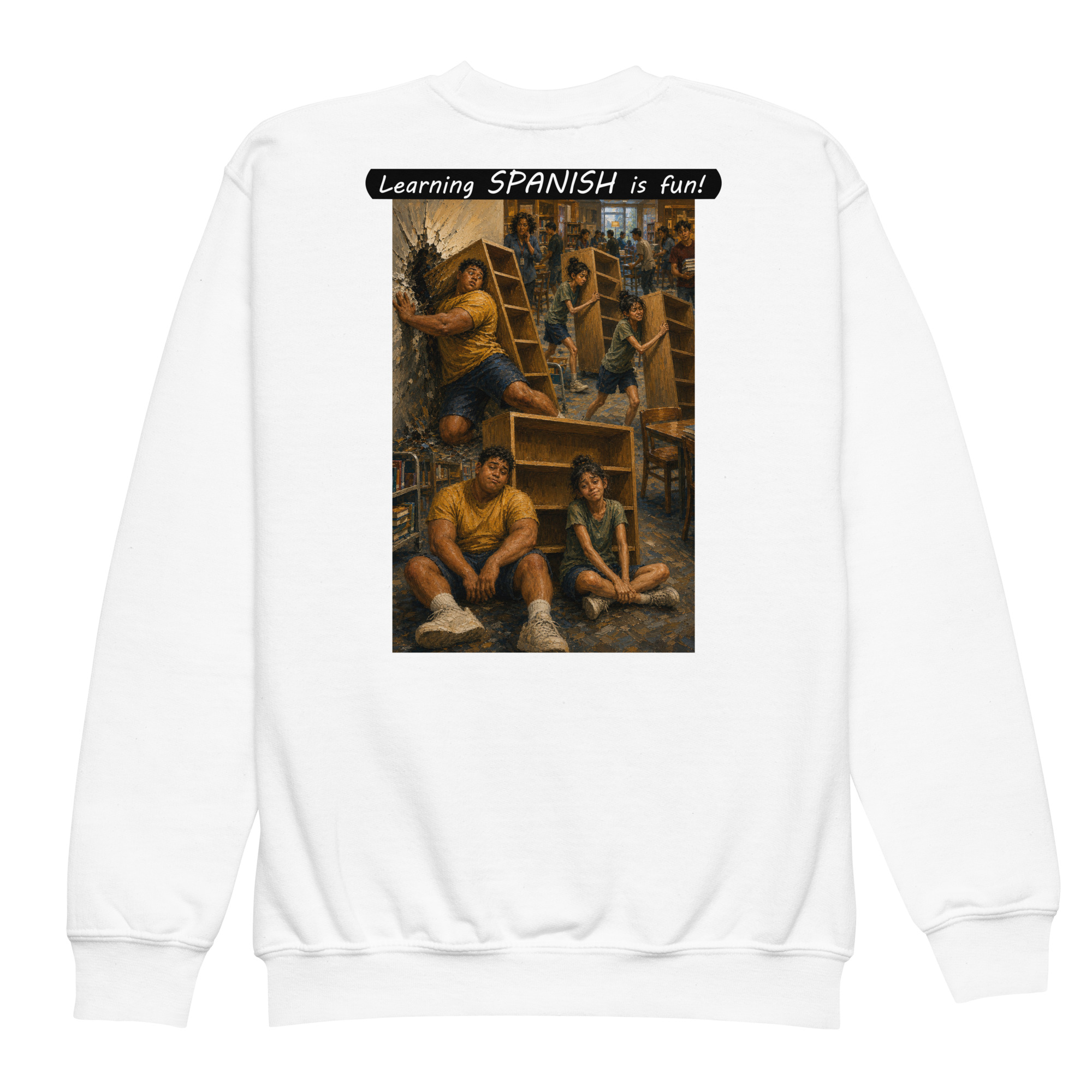 Youth Crewneck Sweatshirt - Learning SPANISH is fun! - Fair Trade - Image 4