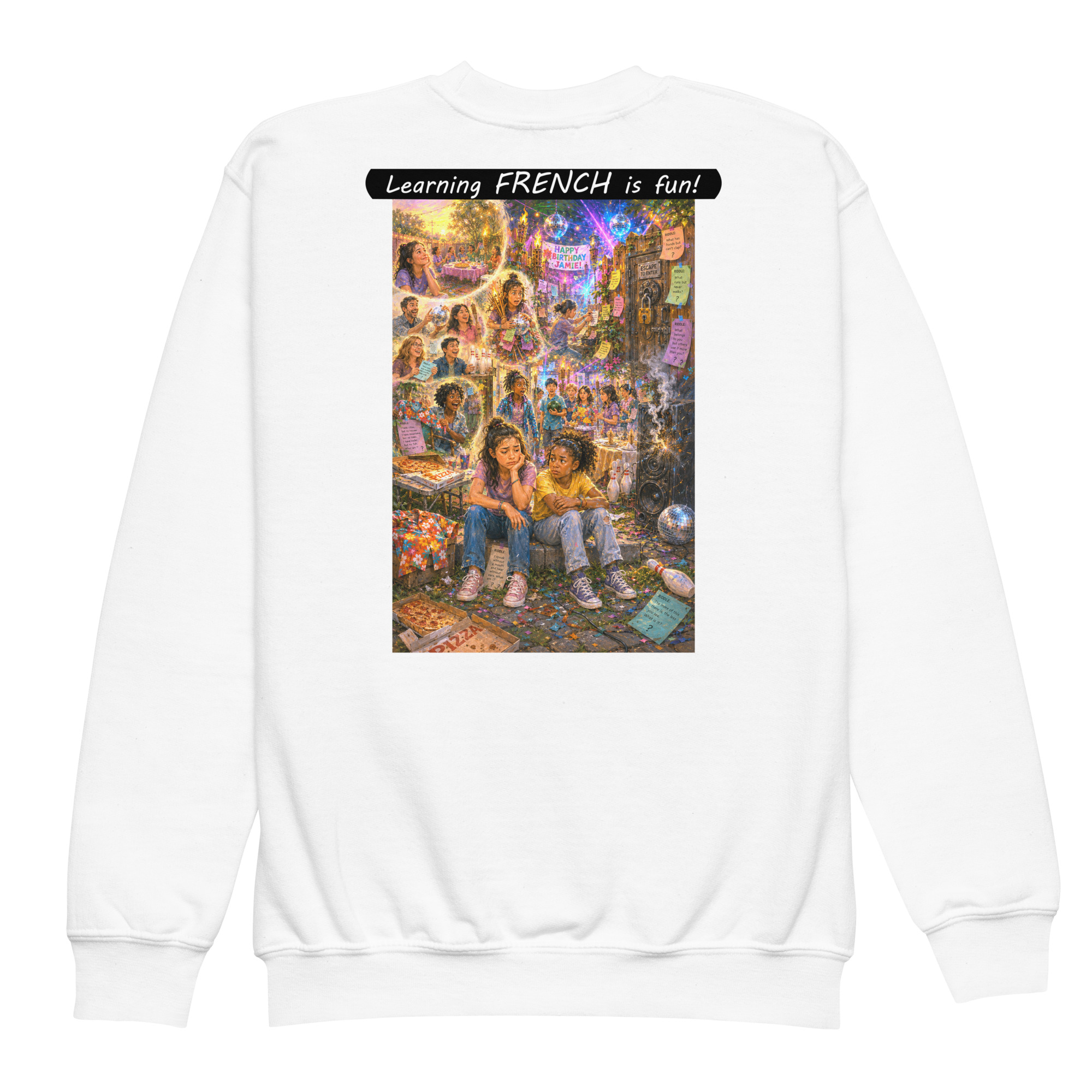 Youth crewneck sweatshirt - Learning FRENCH is fun! - The Surprise Party - Image 2