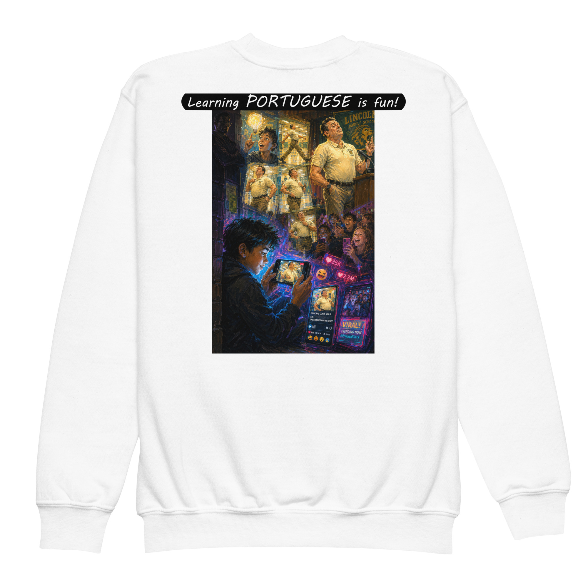 Youth crewneck sweatshirt - Learning PORTUGUESE is fun! - The Influencer - Image 11