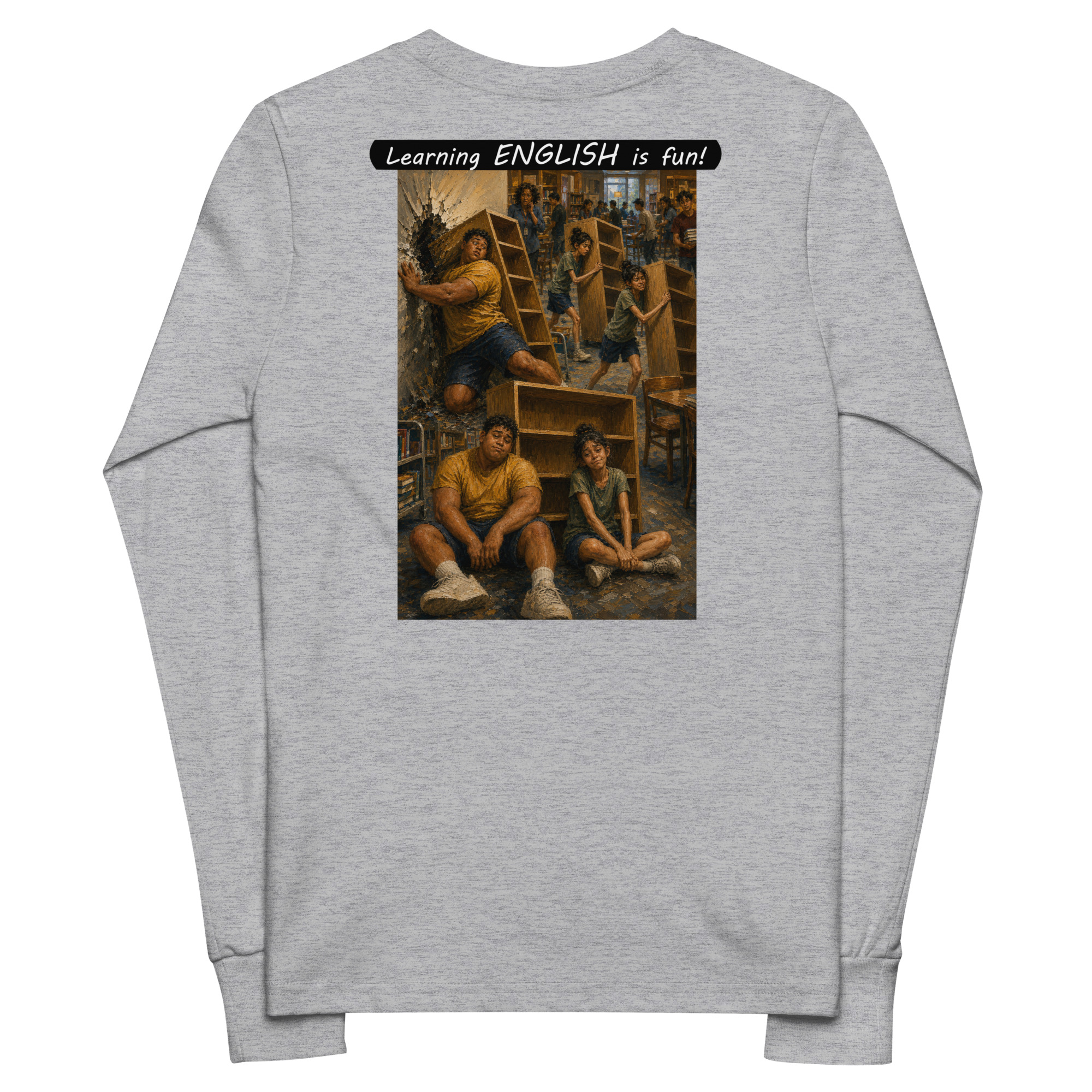 Youth long sleeve tee - Learning ENGLISH is fun! - Fair Trade - Image 6