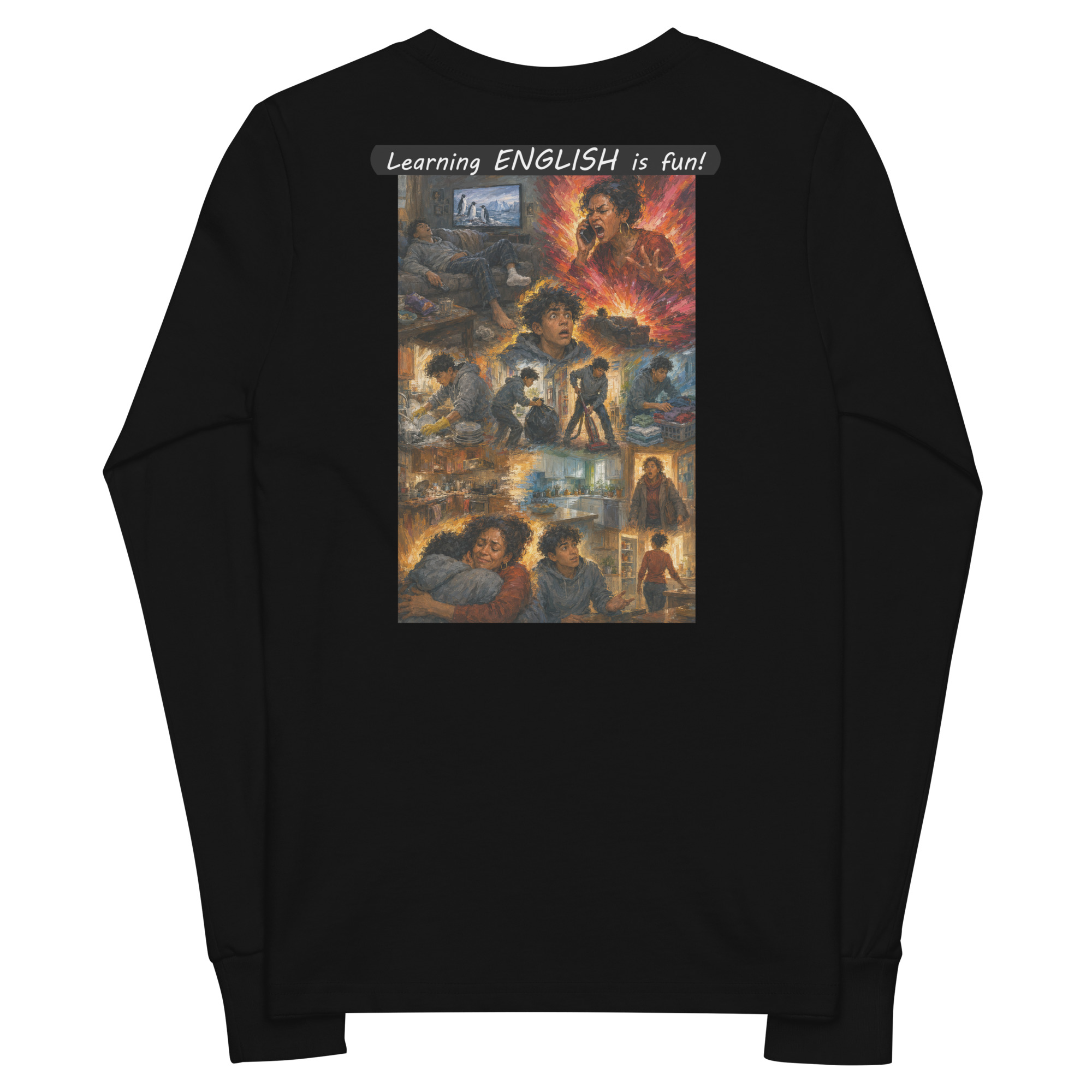 Youth long sleeve tee - Learning ENGLISH is fun! - Your Mama - Image 12
