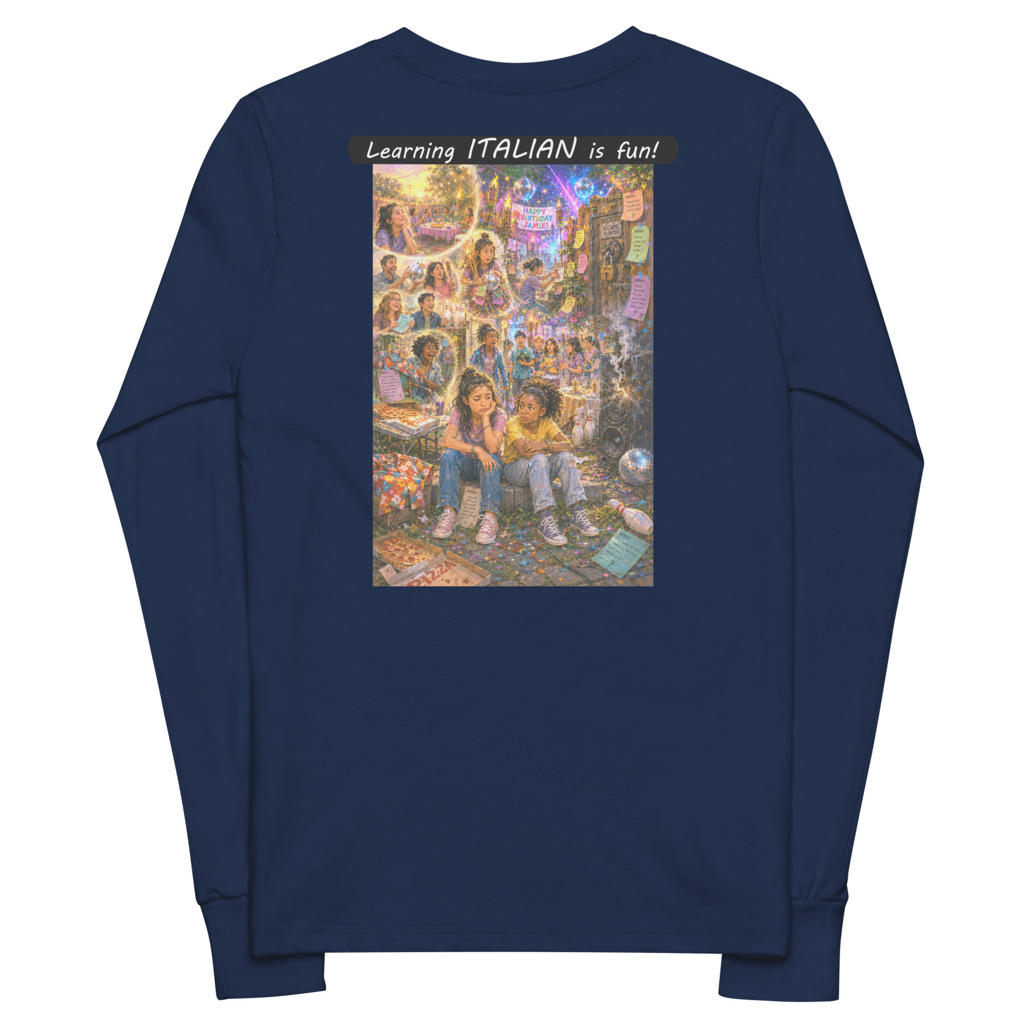 Youth long sleeve tee - Learning ITALIAN is fun! - The Surprise Party - Image 6