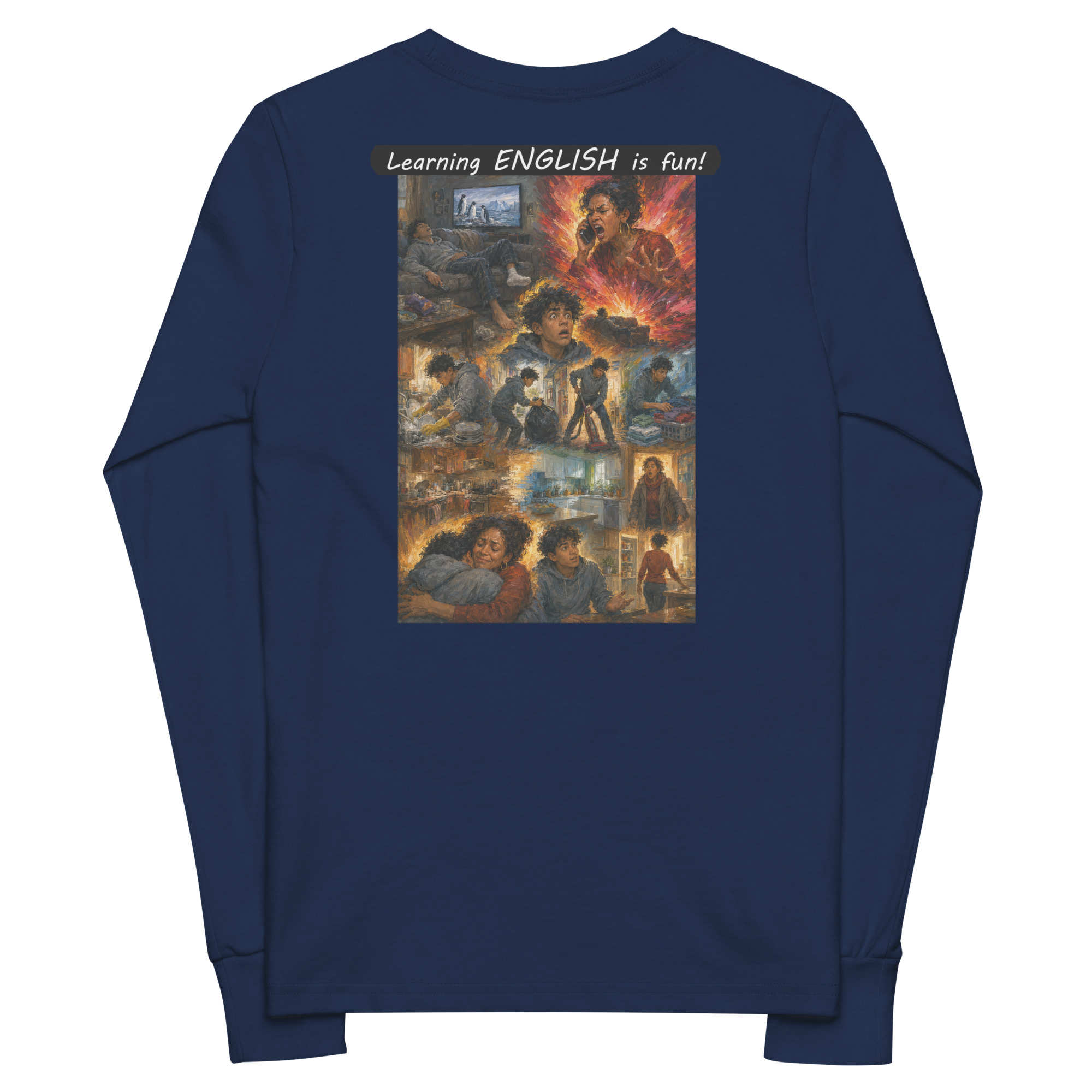 Youth long sleeve tee - Learning ENGLISH is fun! - Your Mama - Image 1
