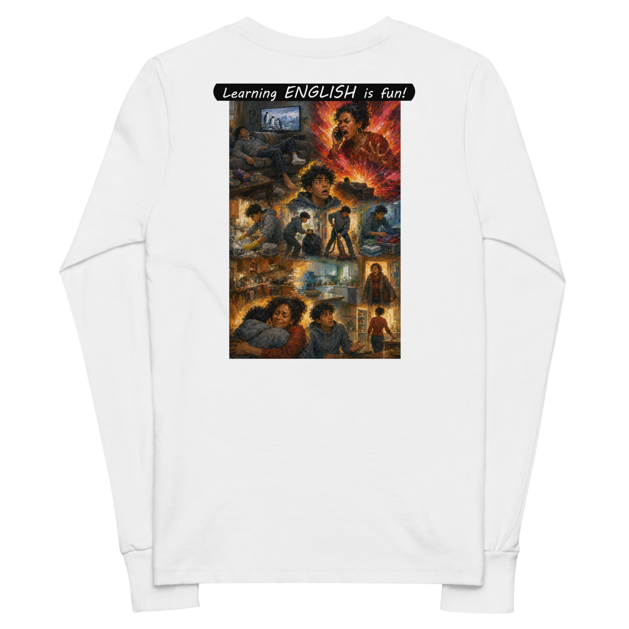 Youth long sleeve tee - Learning ENGLISH is fun! - Your Mama - Image 16