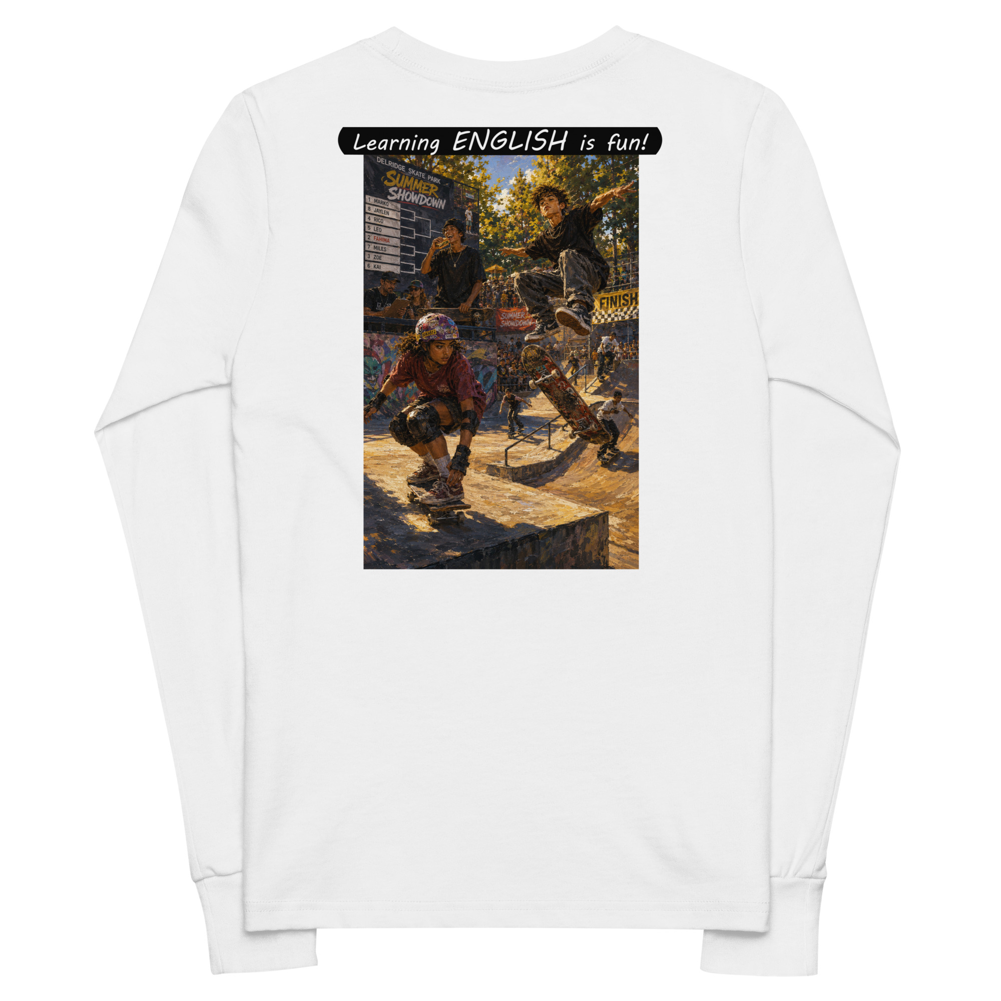 Youth long sleeve tee - Learning ENGLISH is fun! - The Summer Showdown - Image 18
