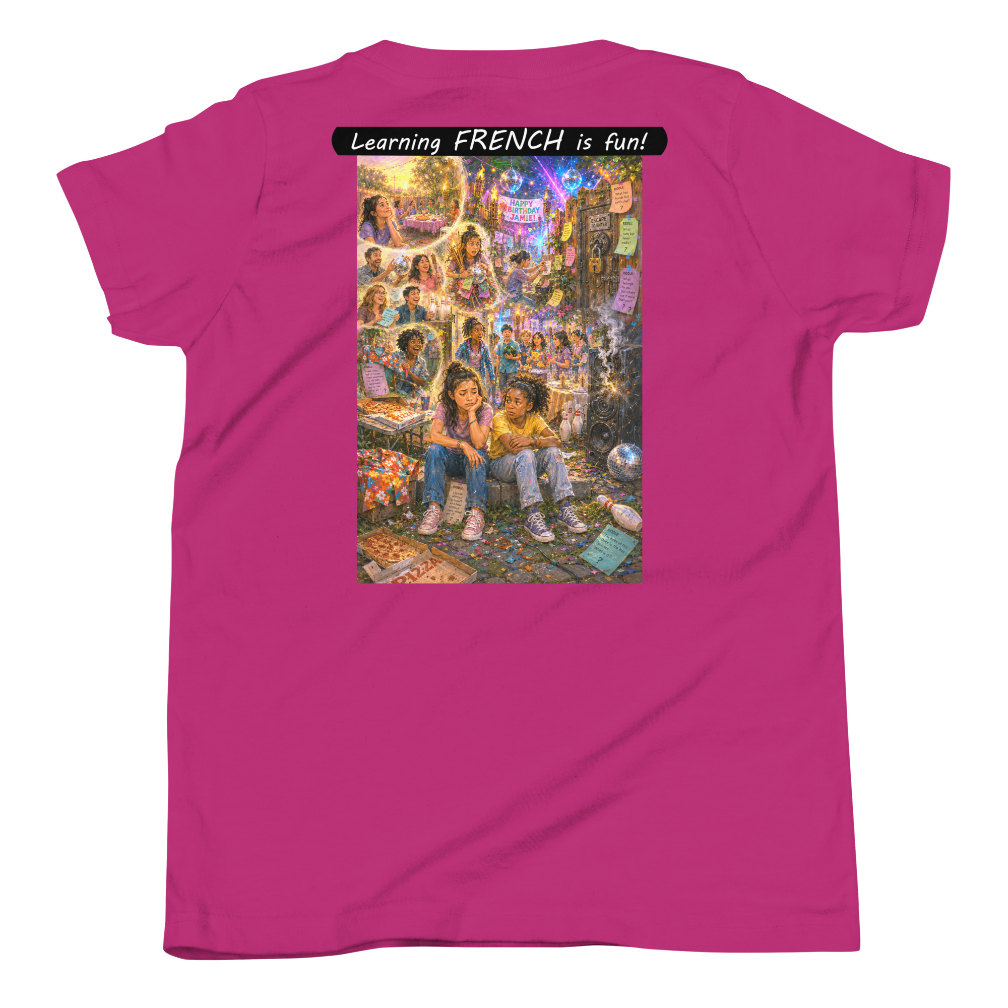 Youth Short Sleeve T-Shirt - Learning FRENCH is fun! - The Surprise Party - Image 5