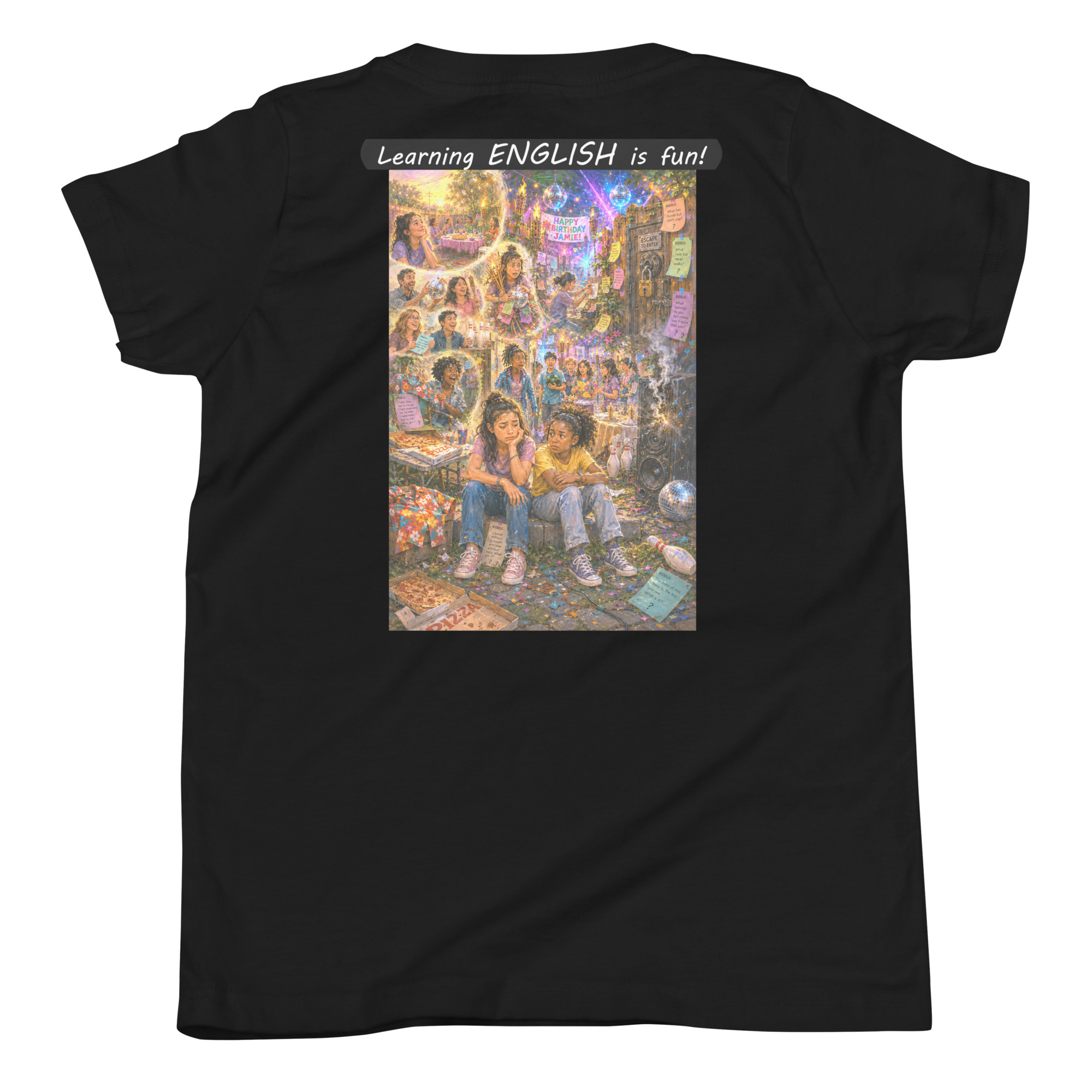Youth Short Sleeve T-Shirt - Learning ENGLISH is fun! - The Surprise Party - Image 7